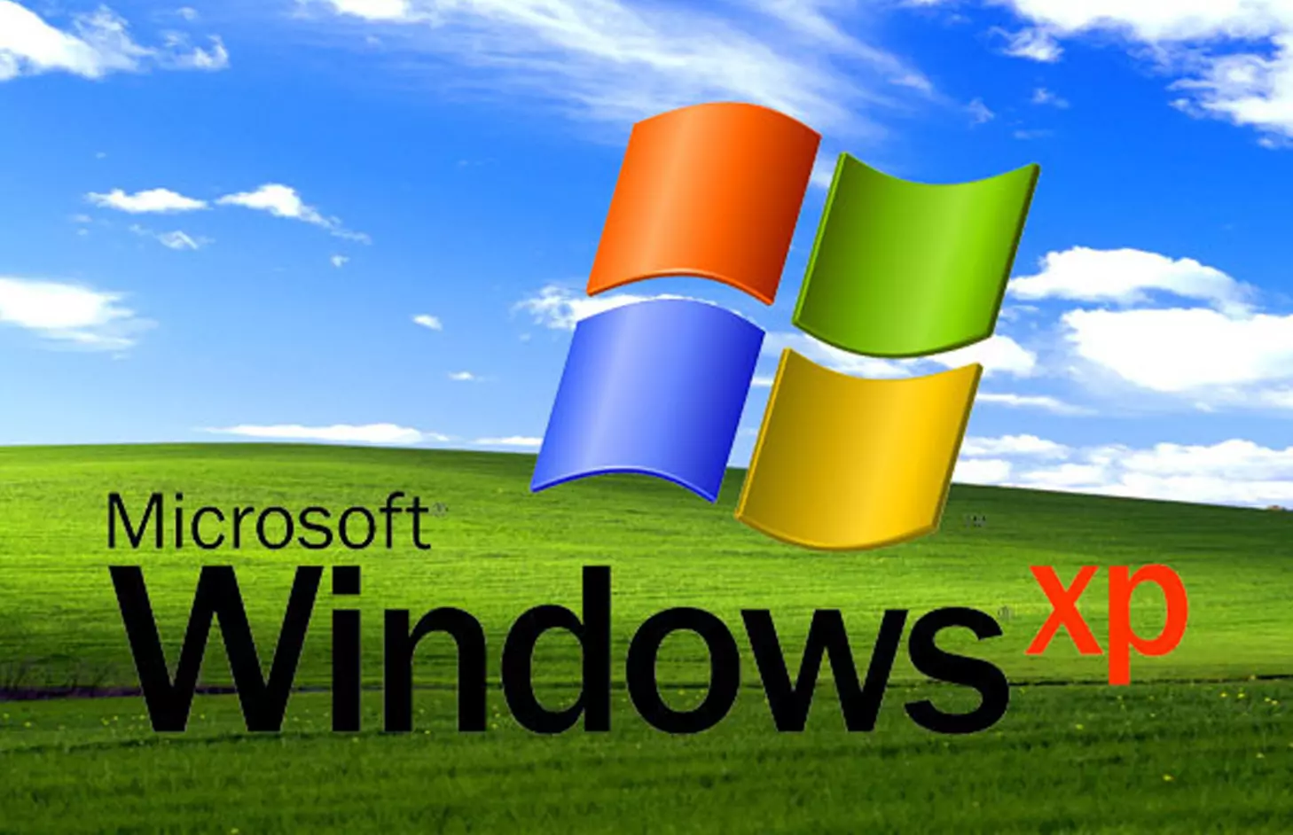 Windows XP logo az ikonikus hátterével